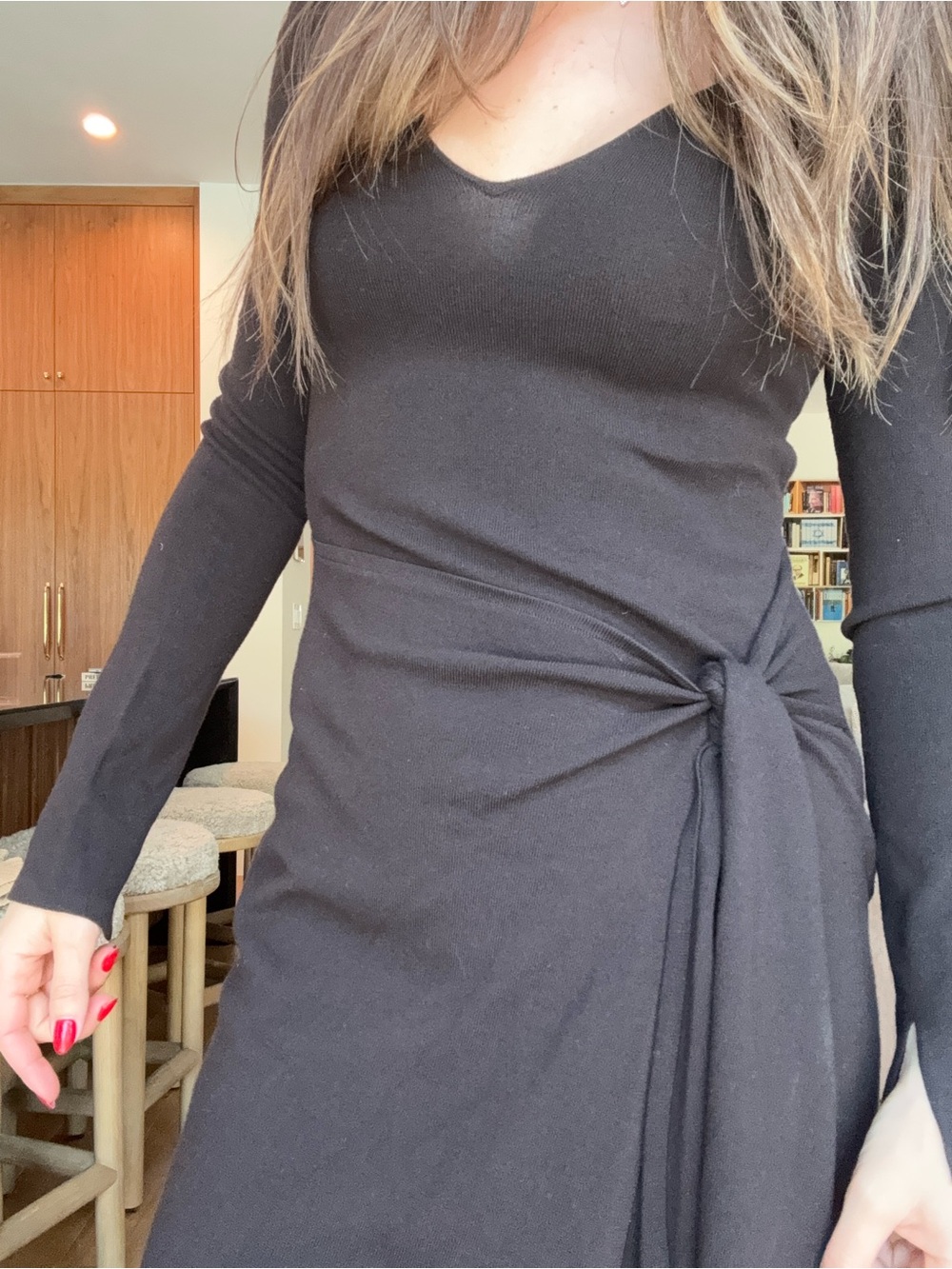 Banana Republic Black Long-Sleeve V-Neck Wrap Dress